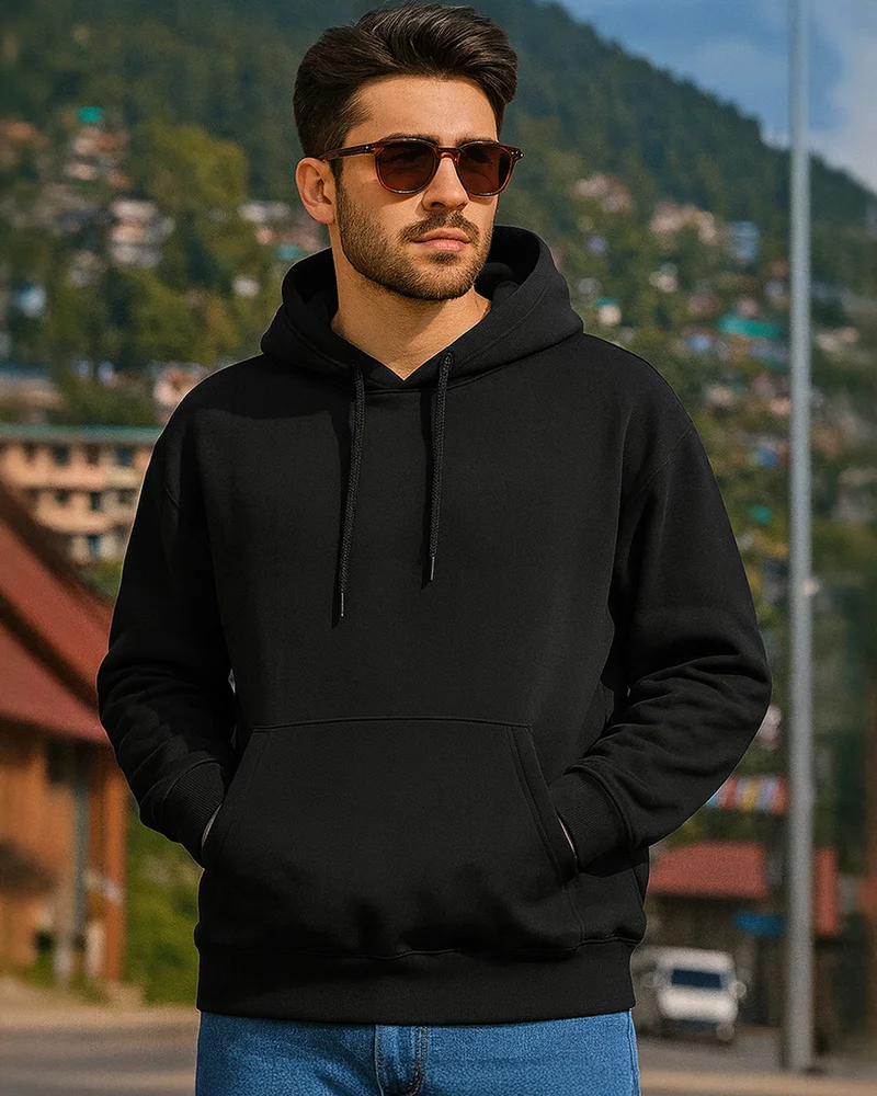 bewakoof Men's Black Oversized Hoodies